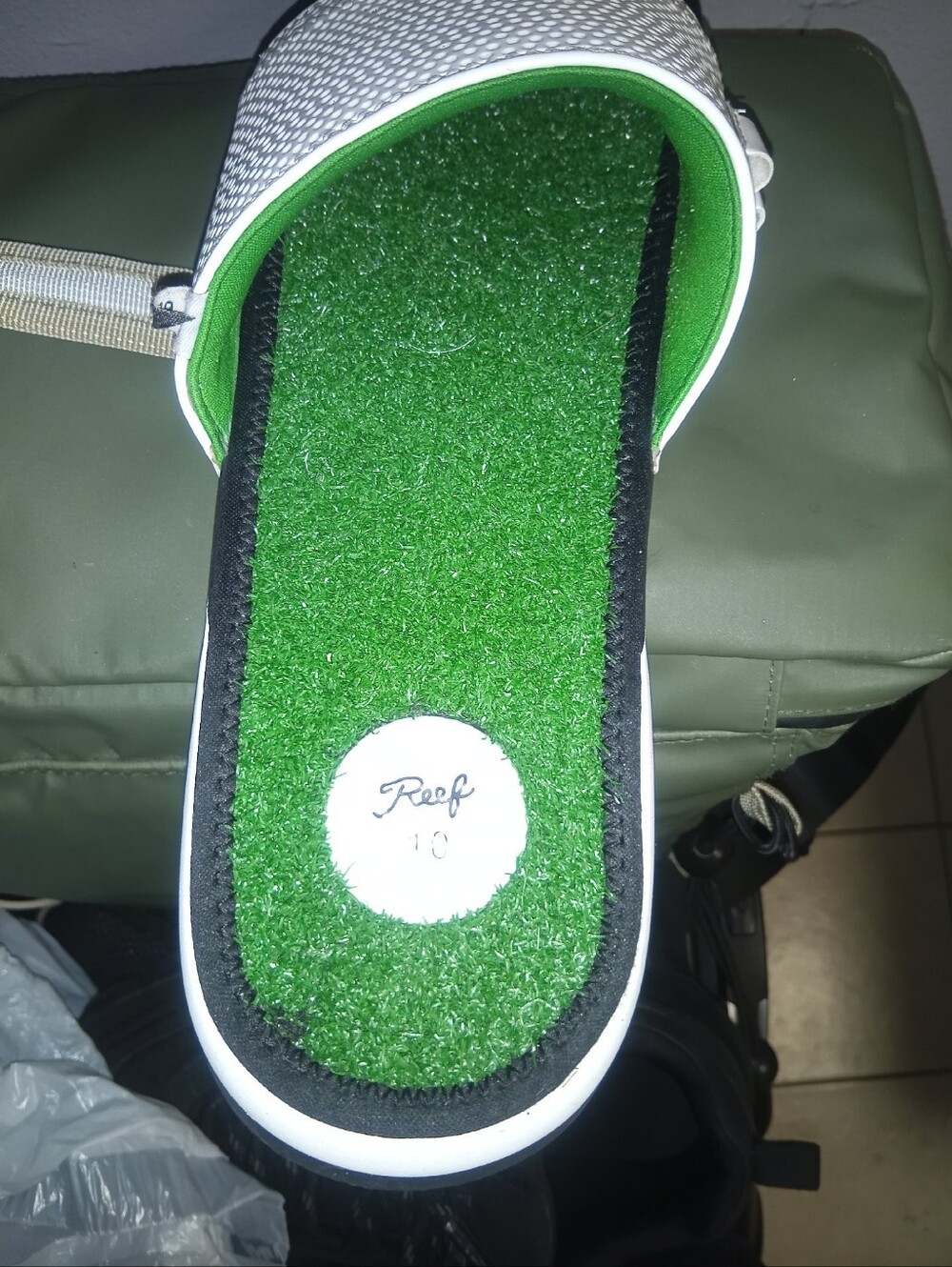 Green and White Grass-Textured Slide Sandal